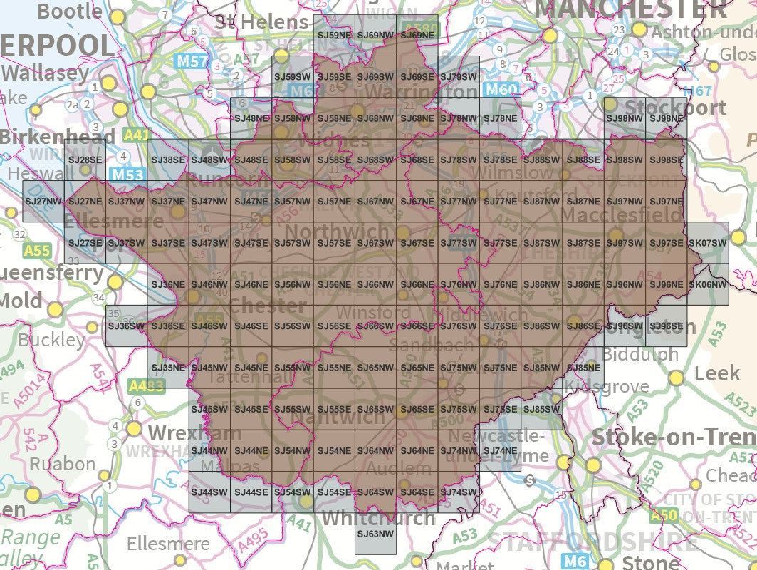 Cheshire and Warrington OS Map Tiles ukmaps.co.uk
