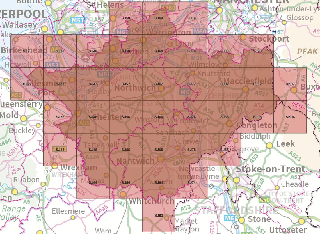 Cheshire and Warrington - OS Map Tiles – ukmaps.co.uk