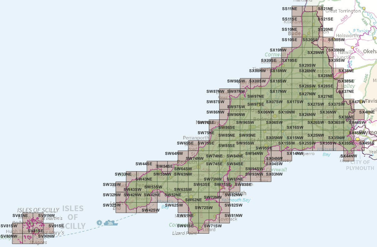Cornwall and the Isles of Scilly  - OS Map Tiles