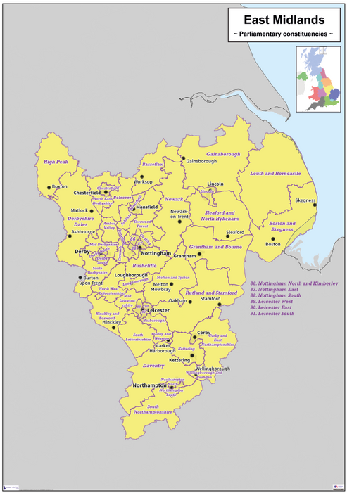 Regional UK Parliamentary Maps - East Midlands - Digital Download ...