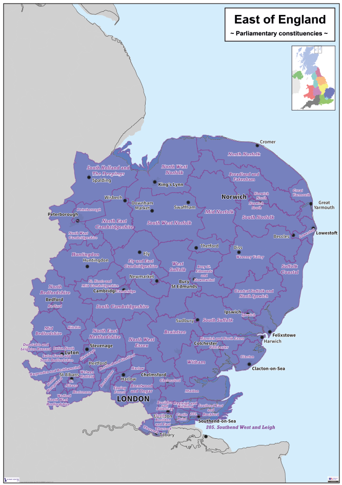 Regional UK Parliamentary Maps East of England Digital Download