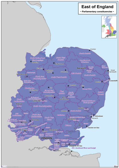 Regional UK Parliamentary Maps - East of England - Digital Download