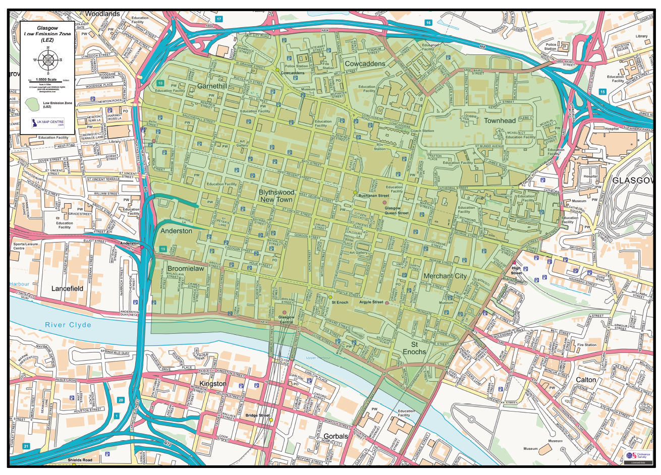 Glasgow LEZ Street Map - Digital Download – ukmaps.co.uk