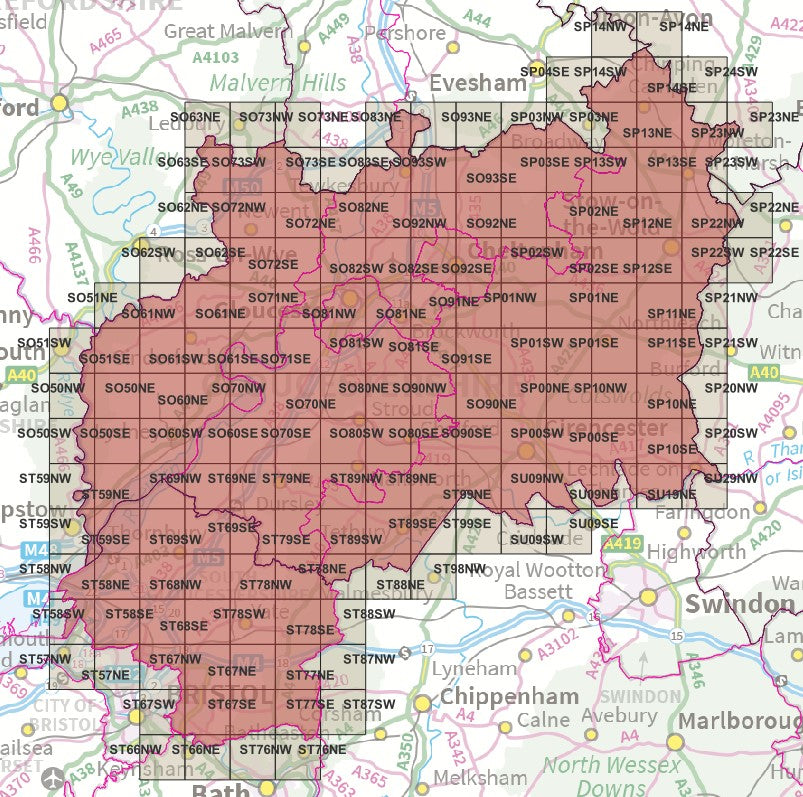 Gloucestershire - OS Map Tiles – ukmaps.co.uk