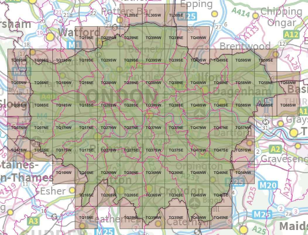 Greater London - OS Map Tiles – ukmaps.co.uk