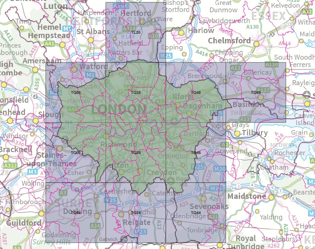 Greater London - OS Map Tiles – ukmaps.co.uk