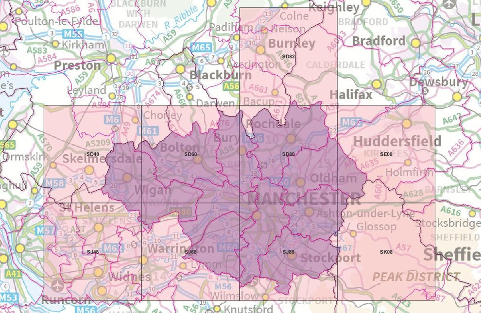 Greater Manchester - OS Map Tiles – ukmaps.co.uk