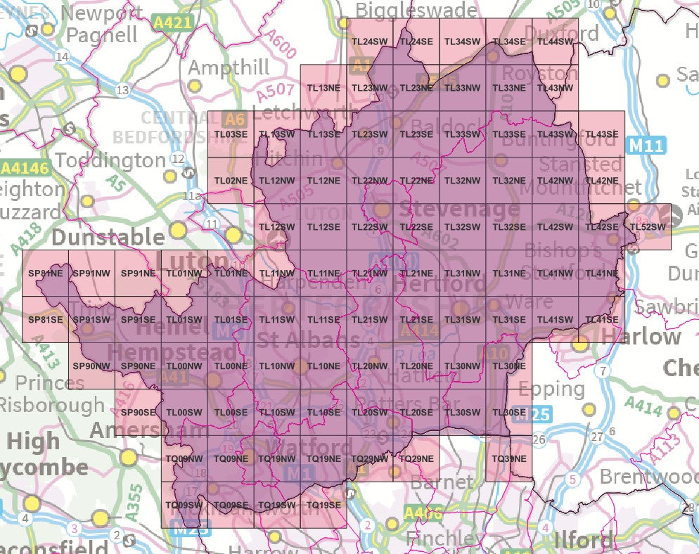 Hertfordshire - OS Map Tiles