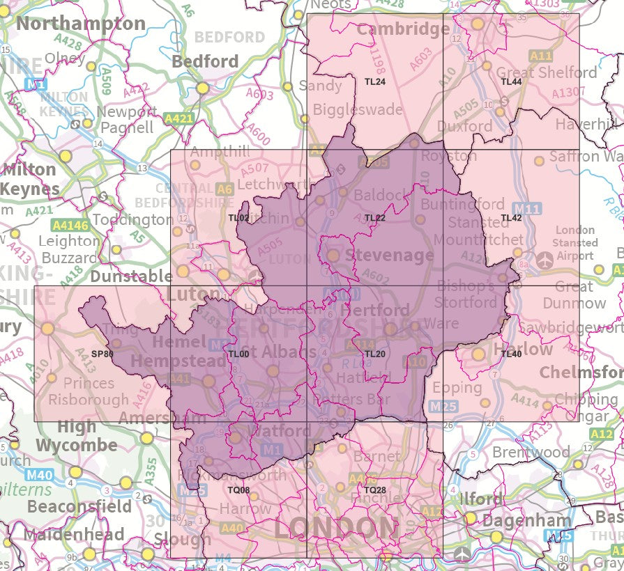 Hertfordshire - OS Map Tiles – ukmaps.co.uk