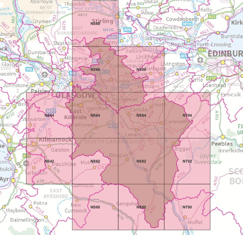 Lanarkshire - OS Map Tiles – ukmaps.co.uk