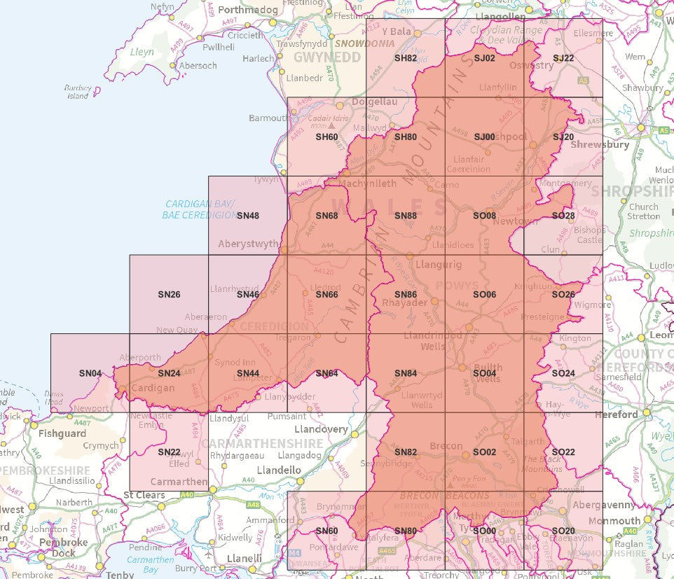Mid Wales - OS Map Tiles – ukmaps.co.uk