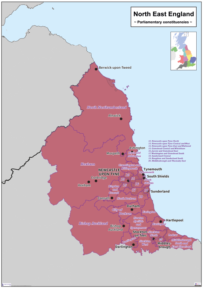 Regional UK Parliamentary Maps - North East of England - Digital Download