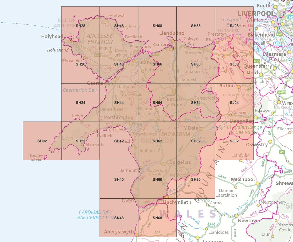North West Wales - OS Map Tiles – ukmaps.co.uk