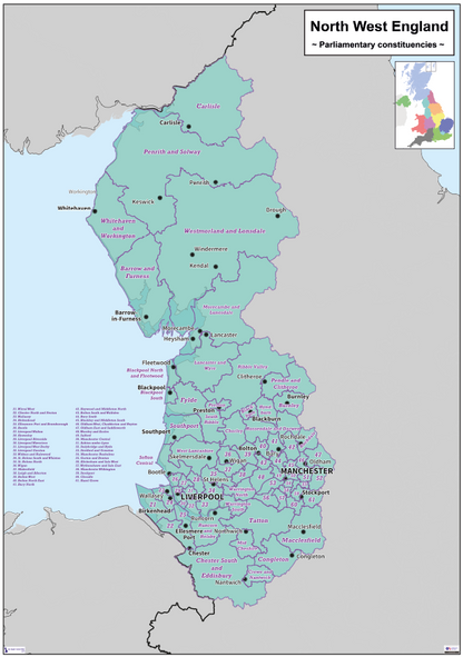 Regional UK Parliamentary Maps - North West of England - Digital Download