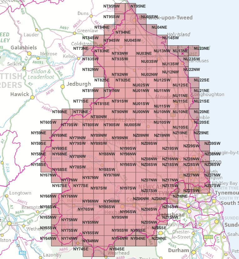 Northumberland - OS Map Tiles – ukmaps.co.uk