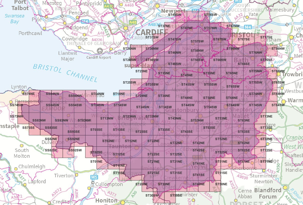 Somerset and Bristol - OS Map Tiles – ukmaps.co.uk