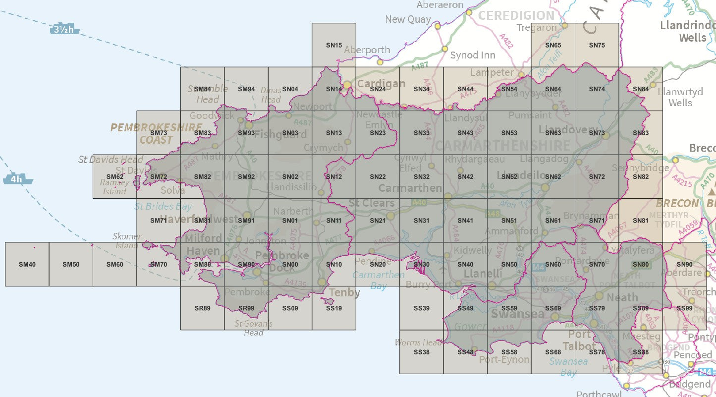 South West Wales - OS Map Tiles – ukmaps.co.uk