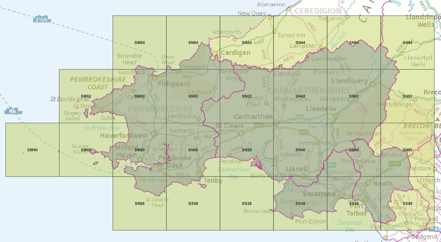 South West Wales - OS Map Tiles – ukmaps.co.uk