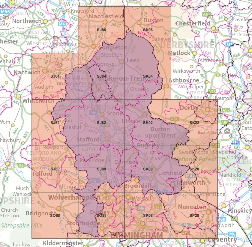 Staffordshire - OS Map Tiles – ukmaps.co.uk