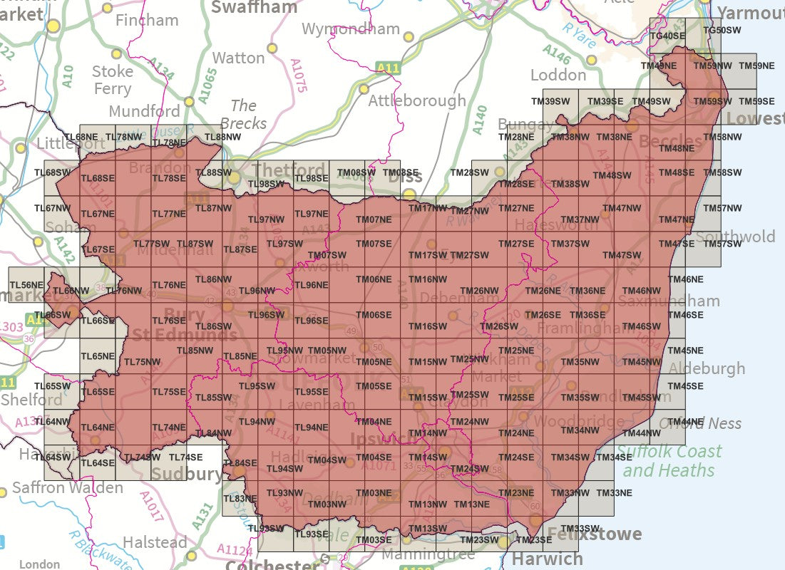 Suffolk - OS Map Tiles – ukmaps.co.uk