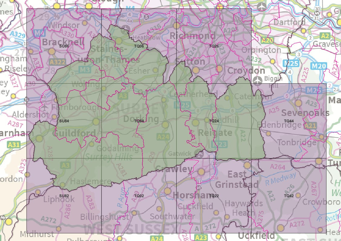 Surrey - OS Map Tiles – ukmaps.co.uk