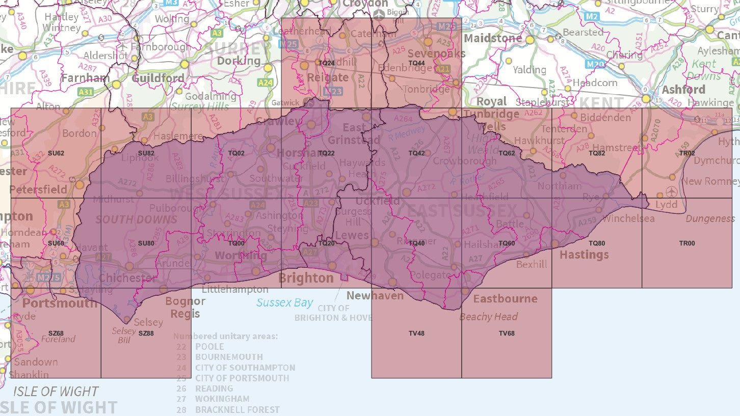 Sussex - OS Map Tiles – ukmaps.co.uk