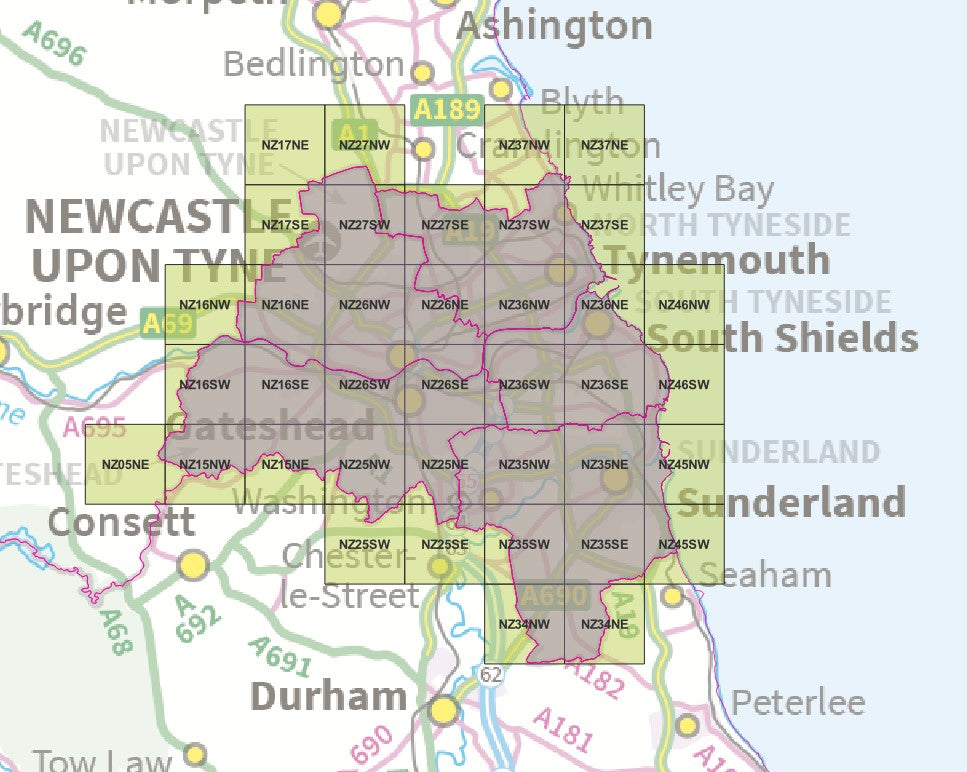 Tyneside - OS Map Tiles – ukmaps.co.uk