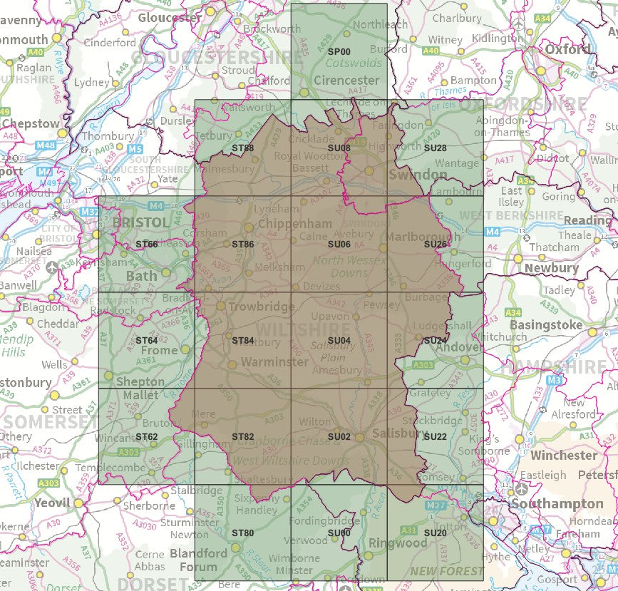 Wiltshire and Swindon - OS Map Tiles – ukmaps.co.uk