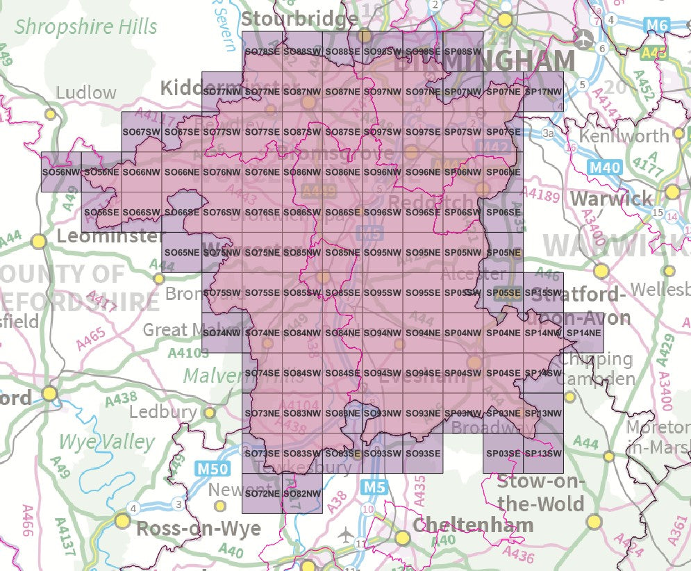 Worcestershire - OS Map Tiles