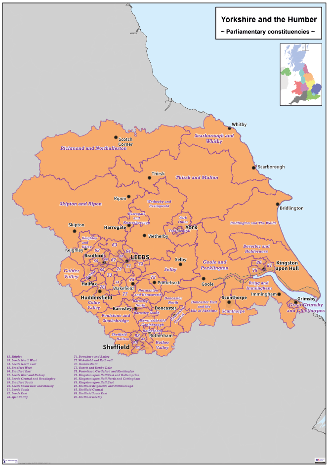 Regional UK Parliamentary Maps - Yorkshire & Humberside - Digital Download