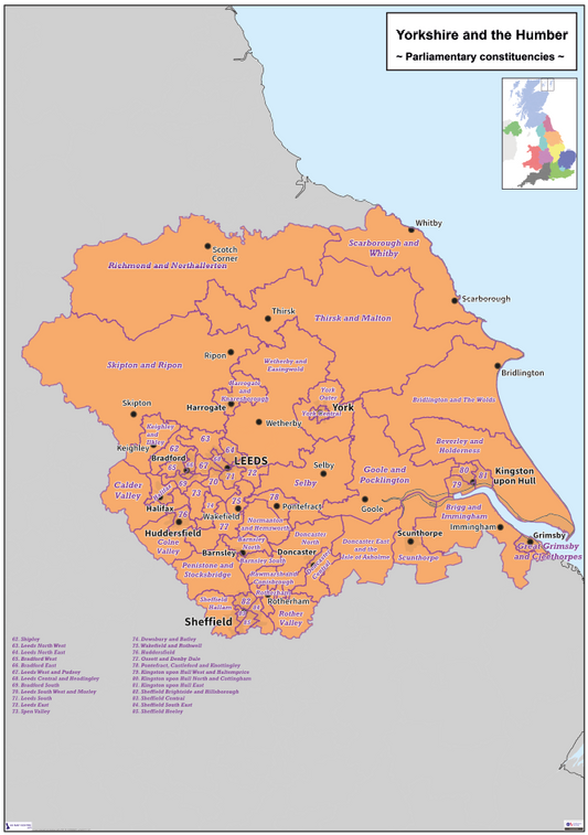 Regional UK Parliamentary Maps - Yorkshire & Humberside - Digital Download