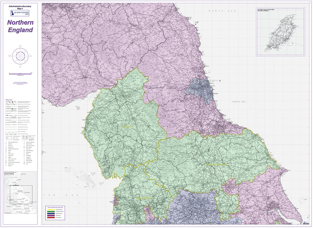 Northern Uk Postcode Map Admin Boundary Map 4 - Northern England - Digital Download – ukmaps.co.uk