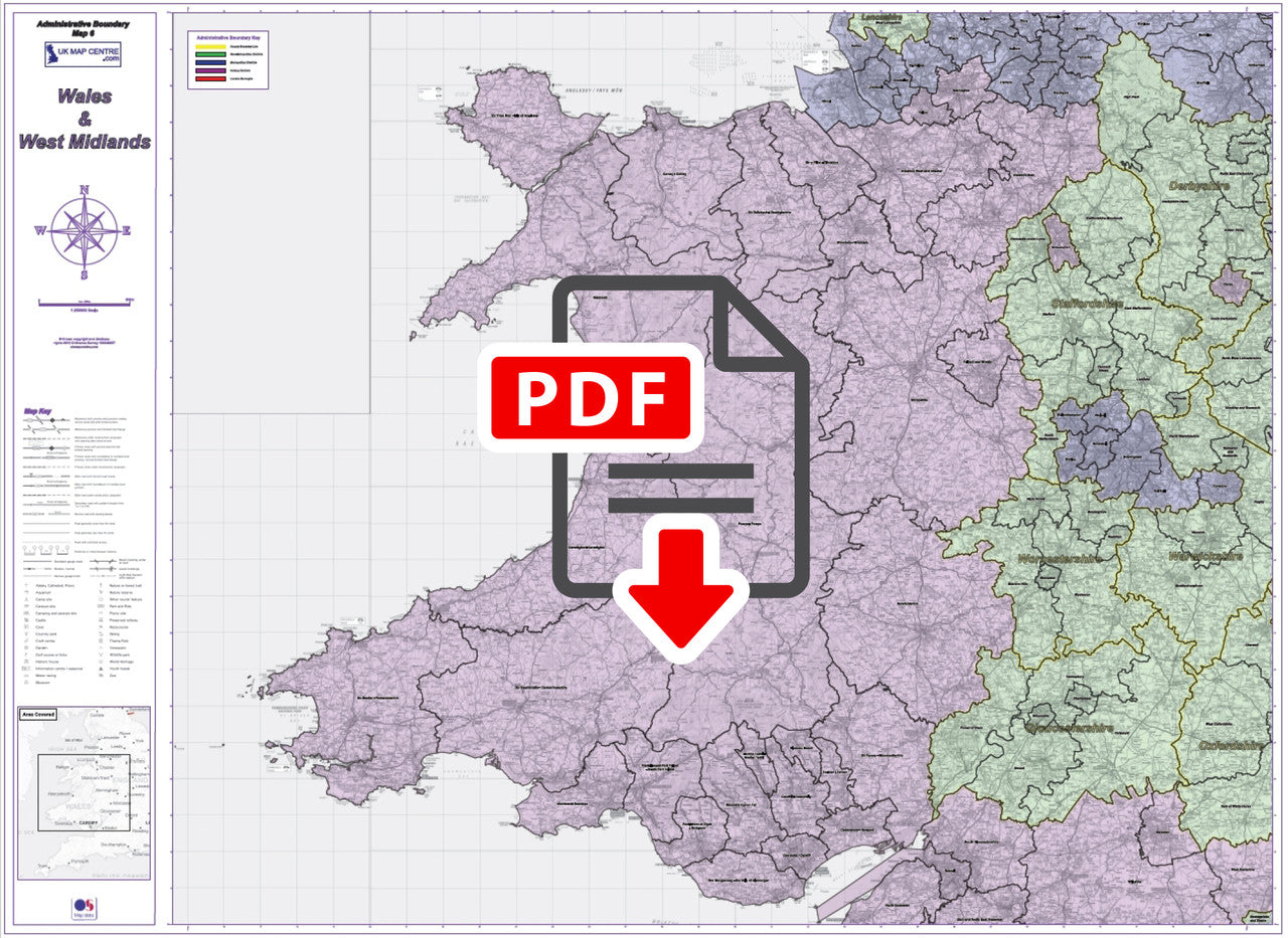 Admin Boundary Map 6 - Wales & West Midlands - Digital Download