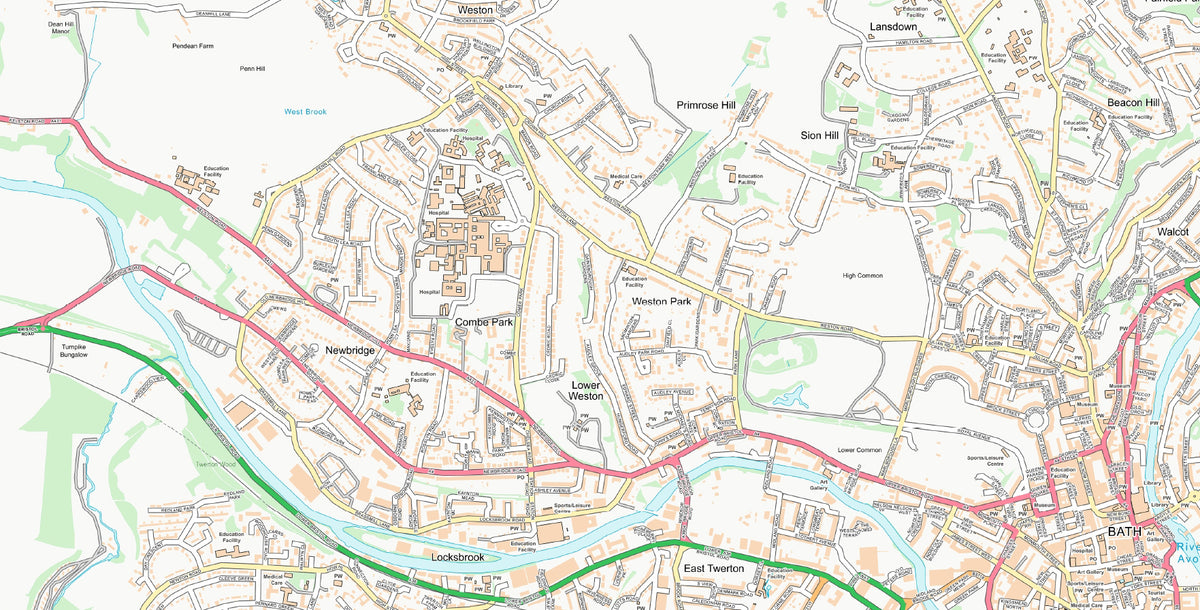 Bath Set Postcode Map Central Bath City Street Map - Digital Download – ukmaps.co.uk