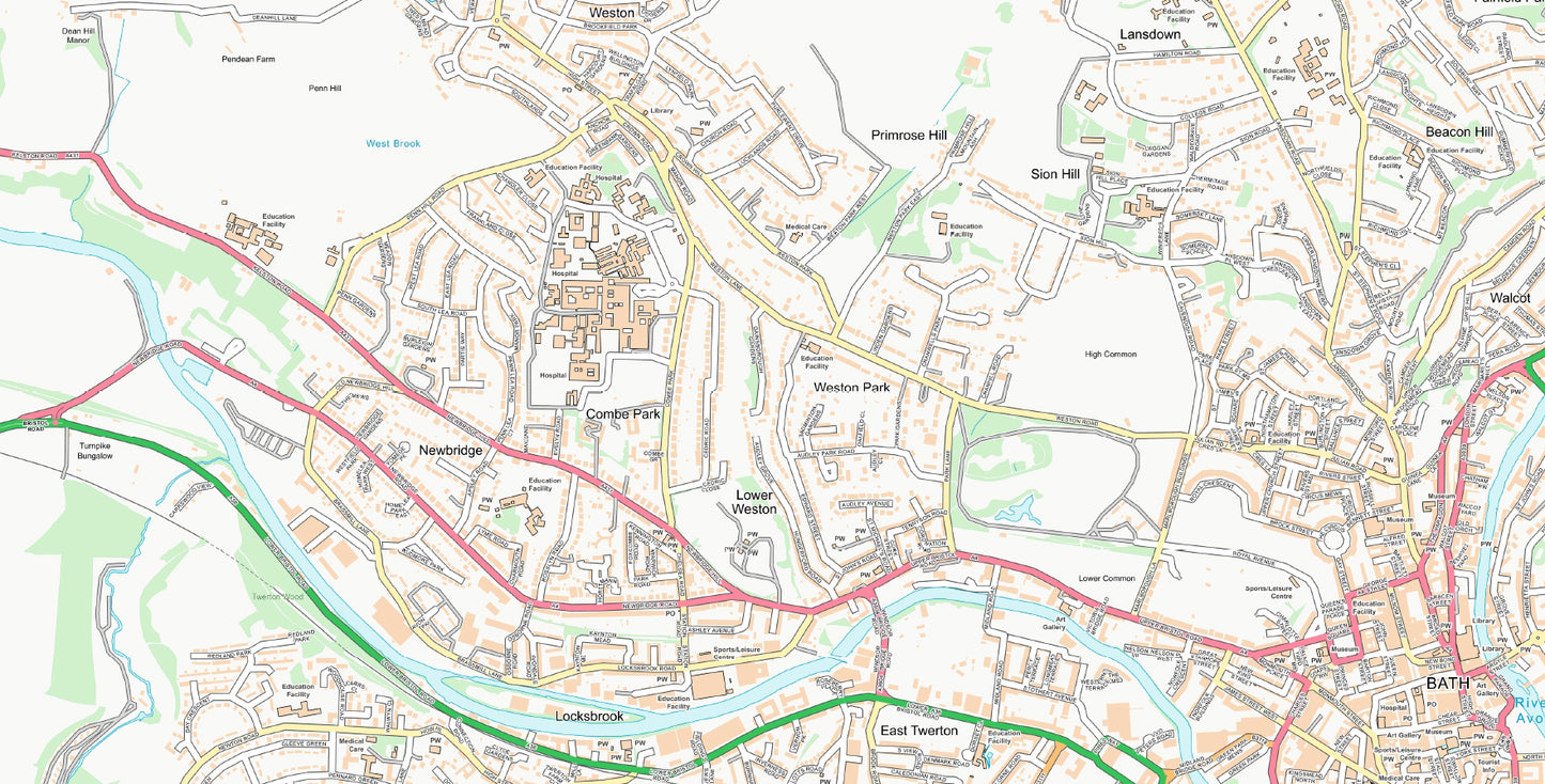 Central Bath City Street Map - Digital Download