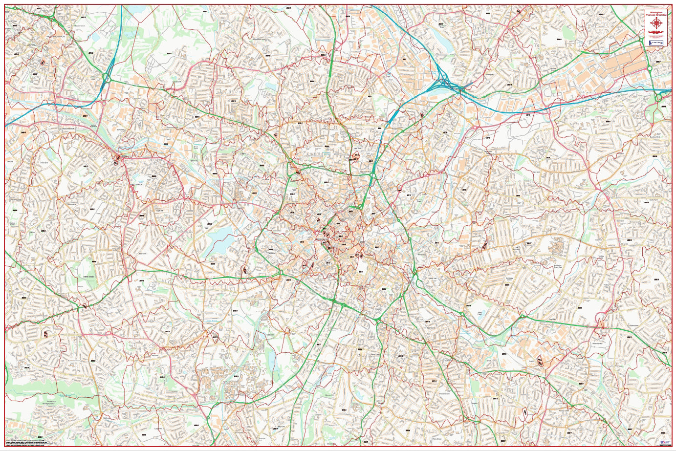 Central Birmingham Postcode City Street Map - Digital Download