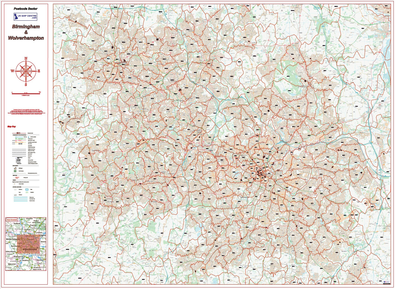 Birmingham Postcode Sector Map | Wolverhampton & B Postcode Boundaries ...