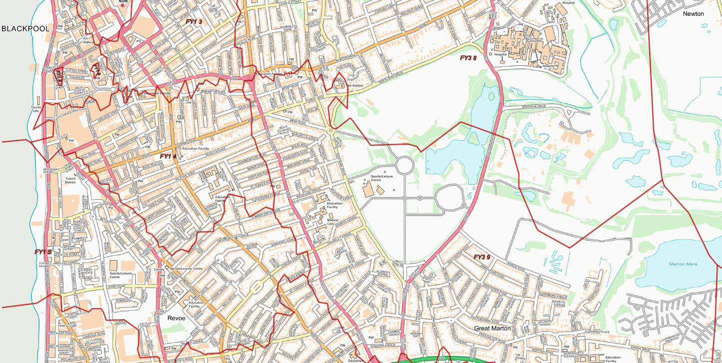Central Blackpool Postcode City Street Map - Digital Download