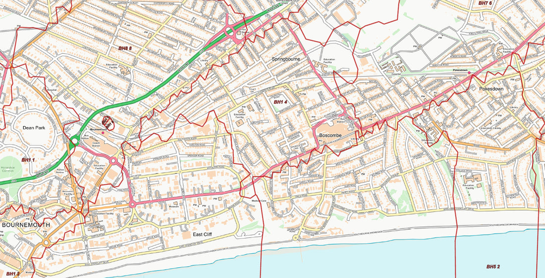 Central Bournemouth Postcode City Street Map Digital Download