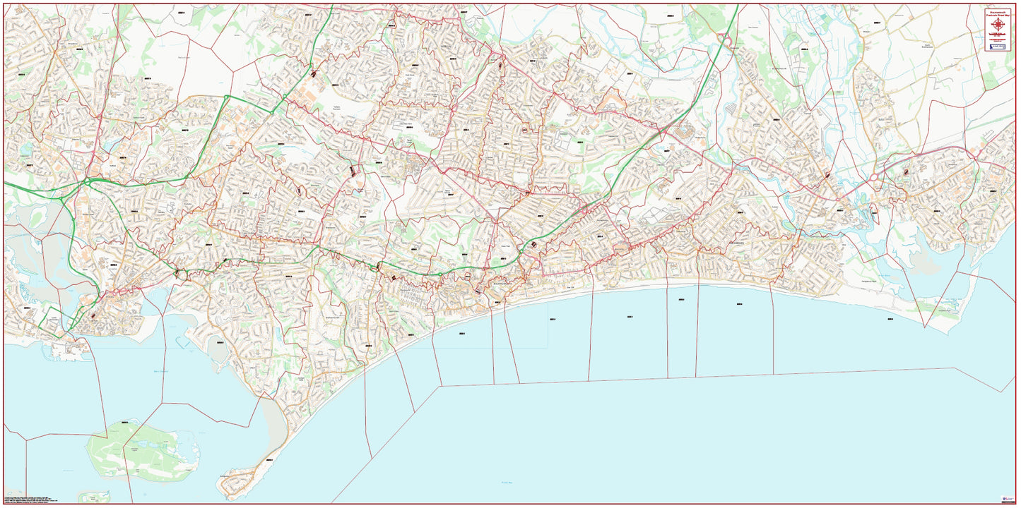 Central Bournemouth Postcode City Street Map - Digital Download