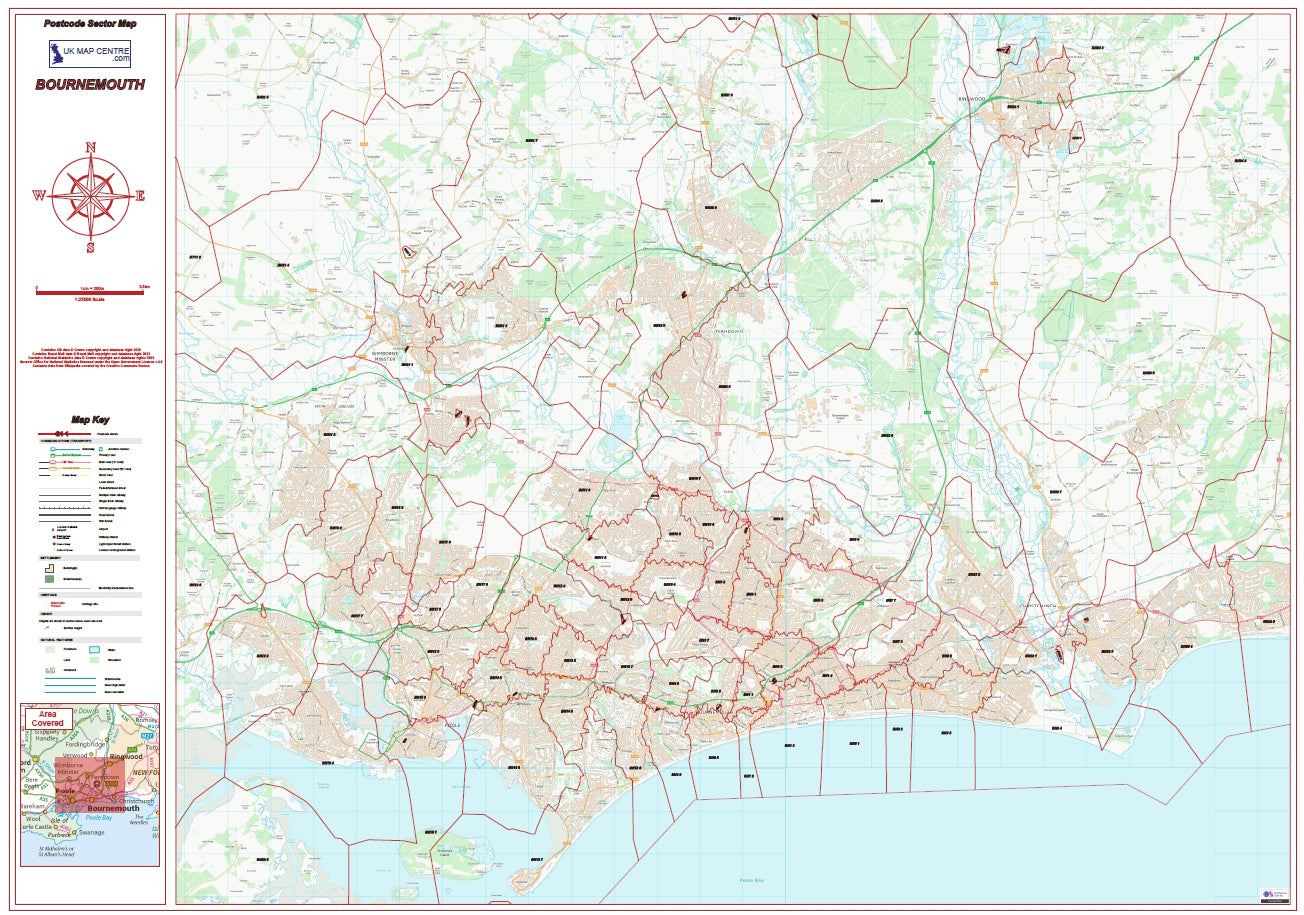 Postcode City Sector Map - Bournemouth - Digital Download
