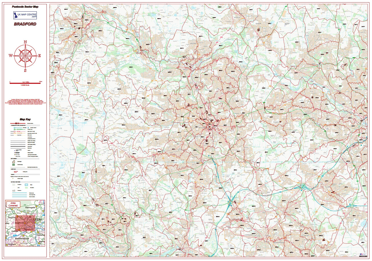 Postcode City Sector Map - Bradford - Digital Download – ukmaps.co.uk