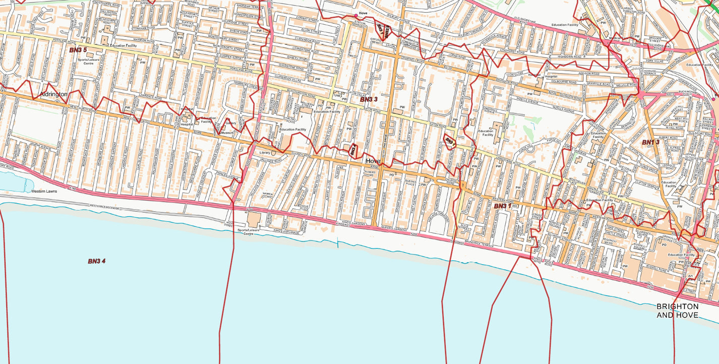 Central Brighton and Hove Postcode City Street Map - Digital Download ...