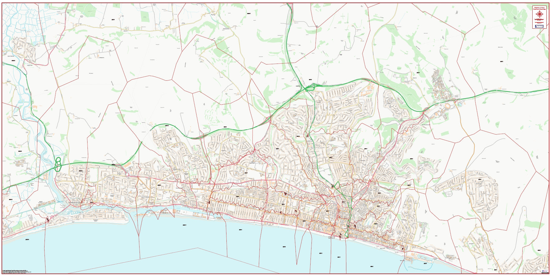 Central Brighton and Hove Postcode City Street Map - Digital Download ...