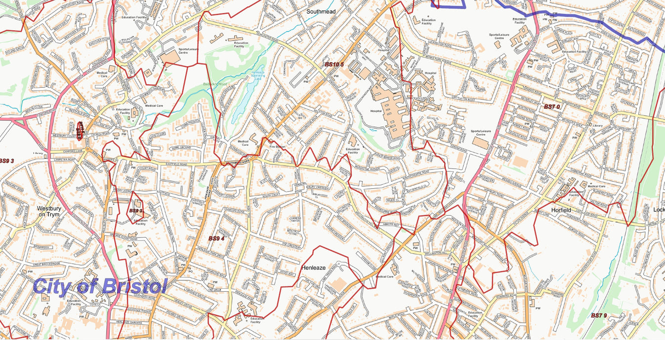 Central Bristol Postcode City Street Map - Digital Download – ukmaps.co.uk