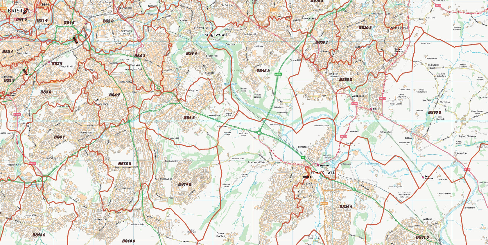 Postcode City Sector Map - Bristol & Bath - Digital Download – ukmaps.co.uk