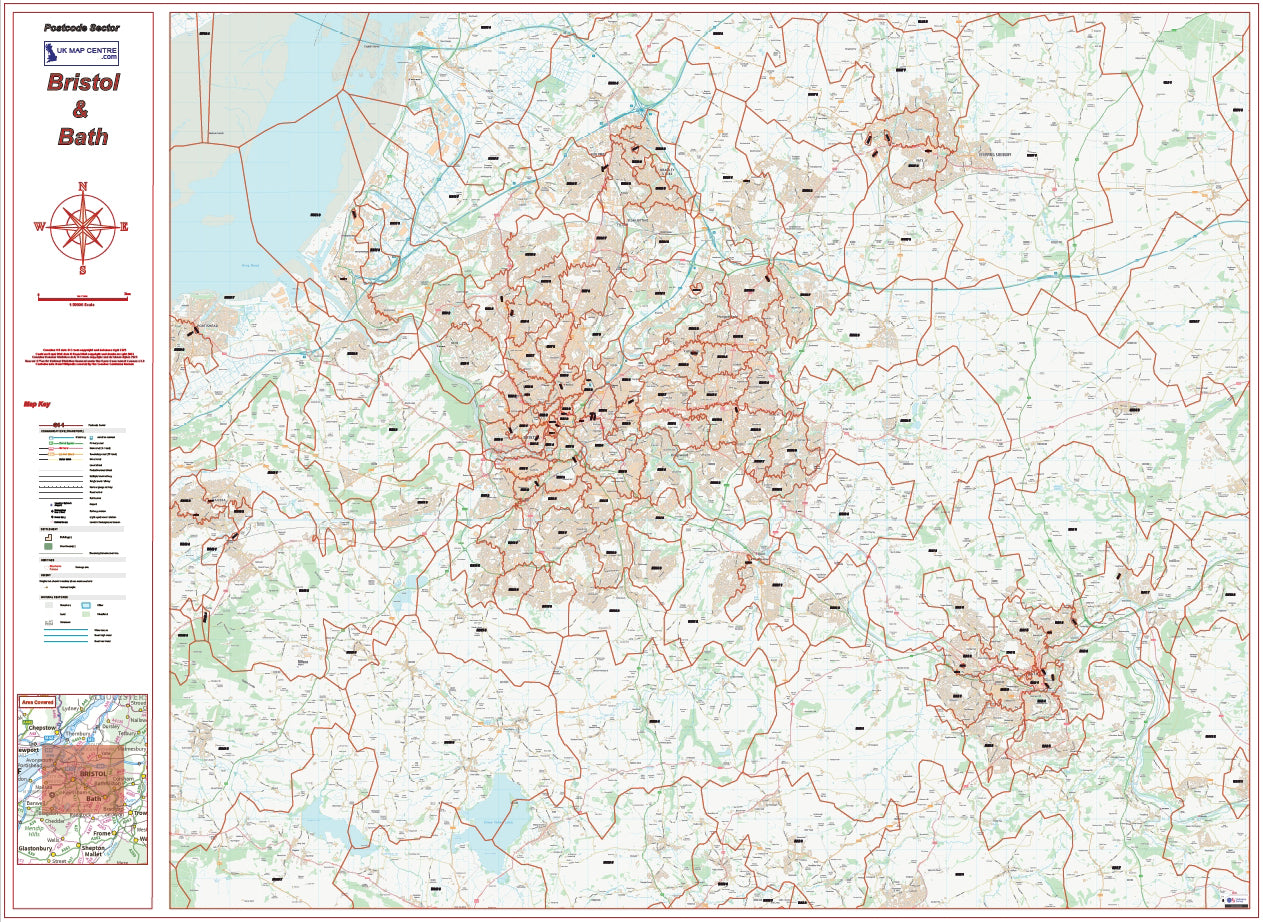 Bath Set Postcode Map Postcode City Sector Map - Bristol & Bath - Digital Download – ukmaps.co.uk