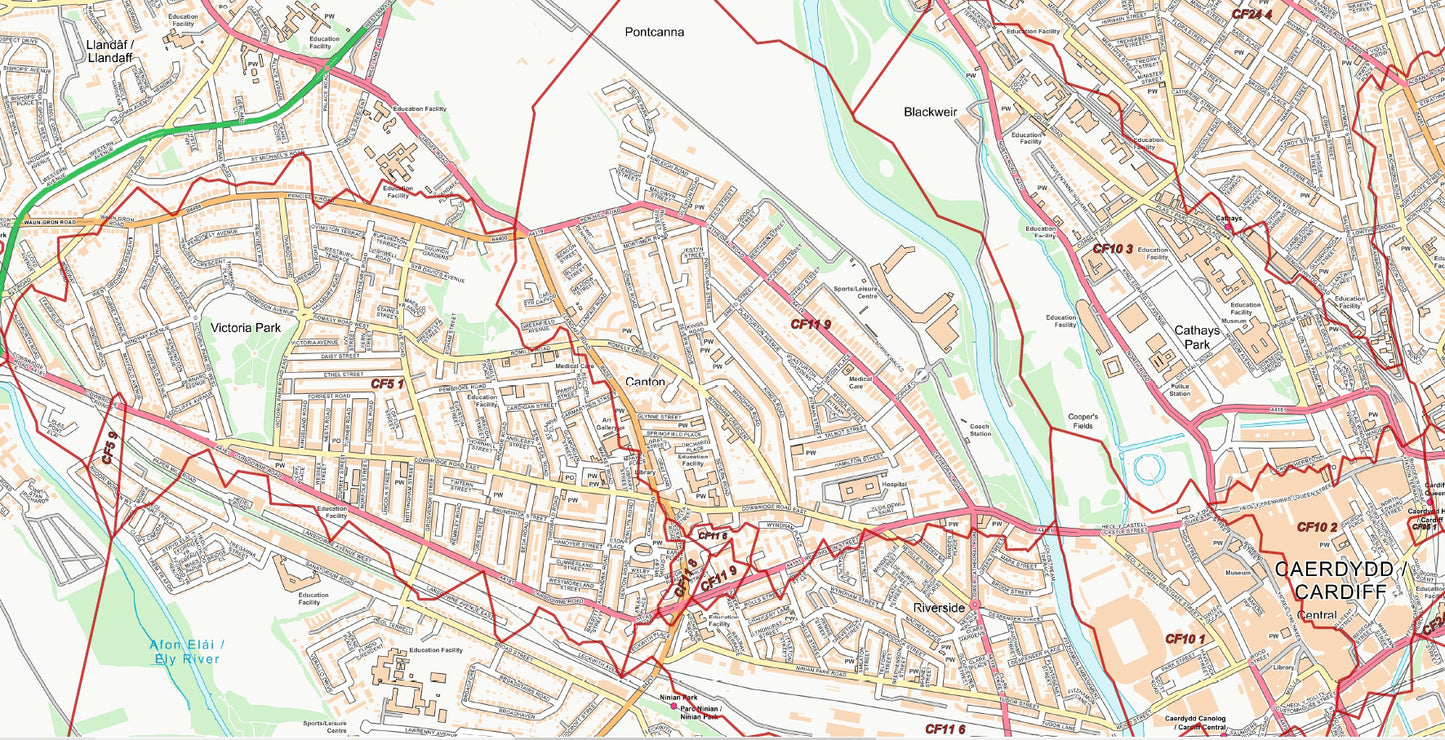 Central Cardiff Postcode City Street Map - Digital Download