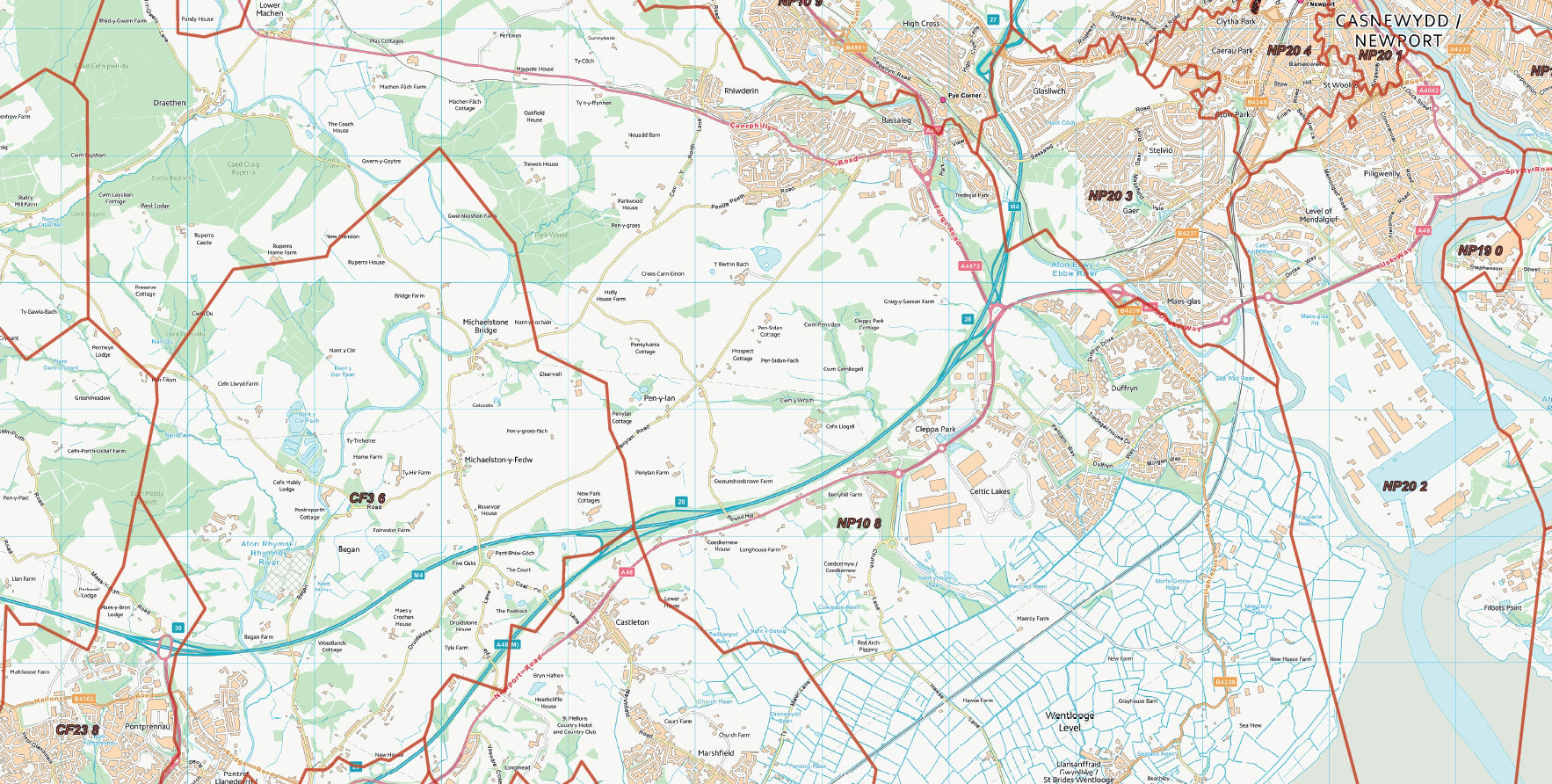 Cardiff Postcode Postcode City Sector Map - Cardiff / Caerdydd and Newport / Casnewydd ...