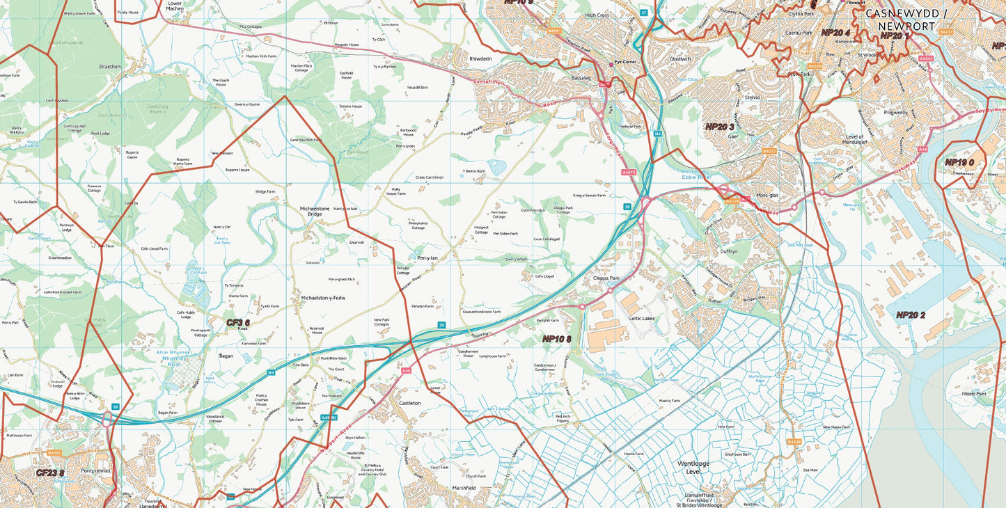 Postcode City Sector Map - Cardiff / Caerdydd and Newport / Casnewydd - Digital Download